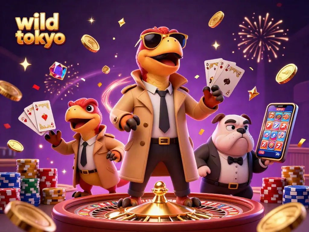 Experience the excitement of wild tokyo with animated raptors entering a VIP casino lounge.